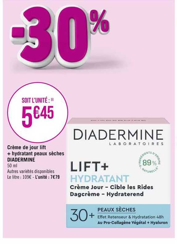 crème de jour lift + hydratant peaux sèches diadermine