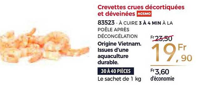 crevettes crues décortiquées et déveinées