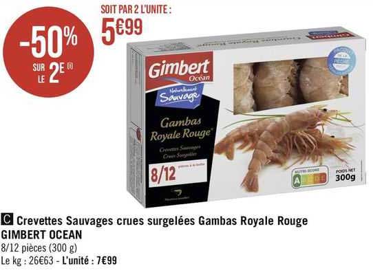 crevettes sauvages crues surgelées gambas royale rouge gimbert océan