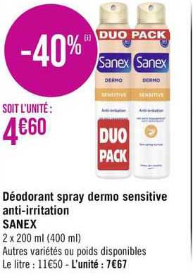 déodorant spray dermo sensitive anti-irritation sanex