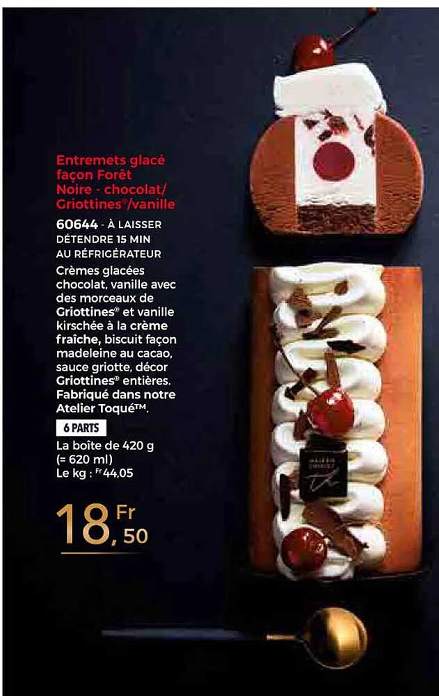 entremets glacé façon forêt noire - chocolat/griottines/vanille