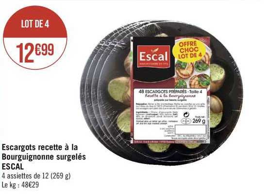 escargots recette à la bourguignonne surgelés escal