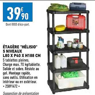 étagère "hélisio" 5 niveaux l80 x p40 x h188 cm