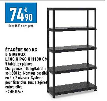étagère 500 kg 5 niveaux l100 x p40 x h180 cm
