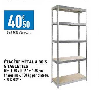 étagère Métal & Bois 5 Tablettes