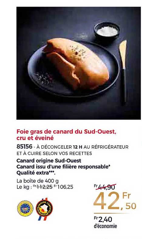 foie gras de canard du sud-ouest, cru et éveiné