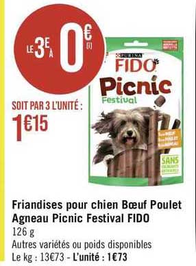 friandises pour chien bœuf poulet agneau picnic festival fido