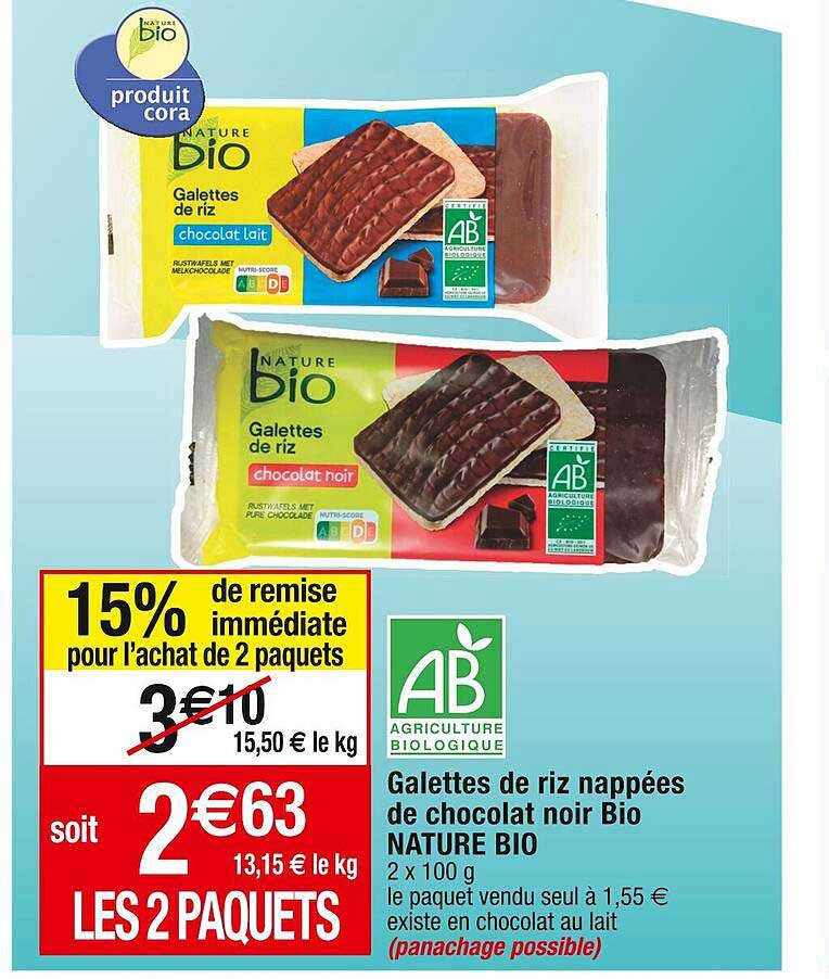 galettes de riz nappées de chocolat noir bio nature bio