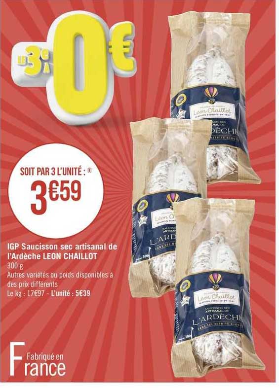 igp saucisson sec artisanal de l'Ardèche léon chaillot