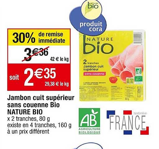 Jambon Cuit Supérieur Sans Couenne Bio Nature Bio