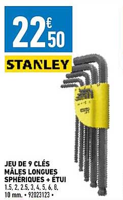 jeu de 9 clés mâles longues sphériques + étui stanley