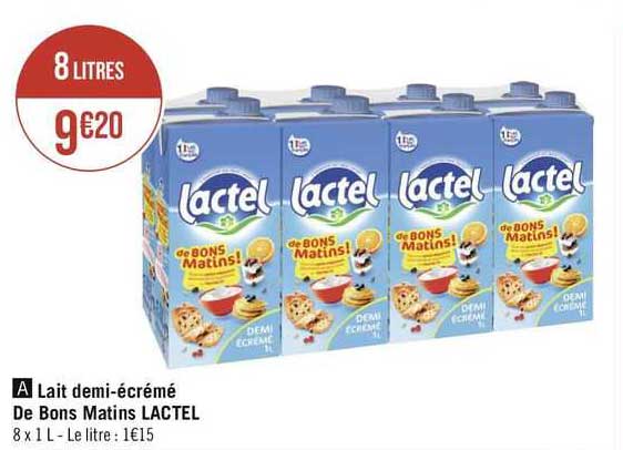 lait demi-écrémé de bons matins lactel