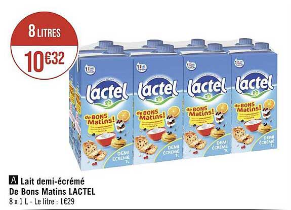 lait demi-écrémé de bons matins lactel