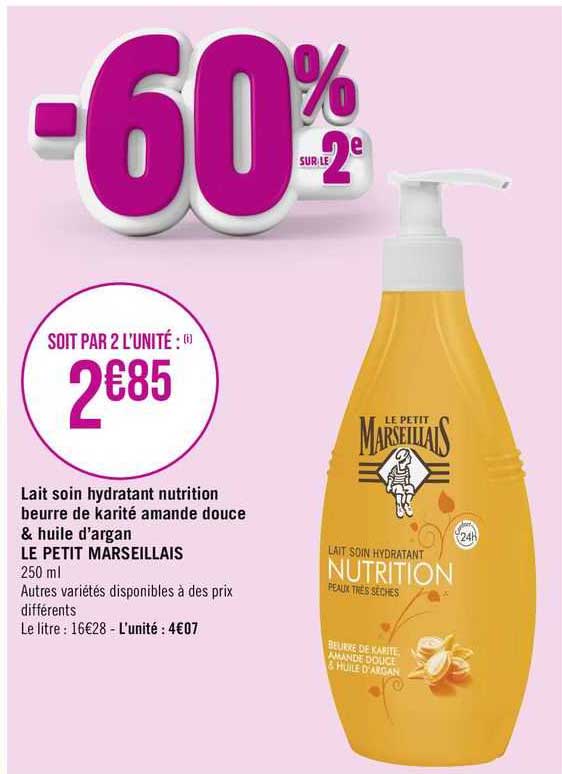 lait soin hydratant nutrition beurre de karité amande douce & huile d'argan le petit marseillais