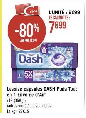 lessive capsules dash pods tout en 1 envolée d'air