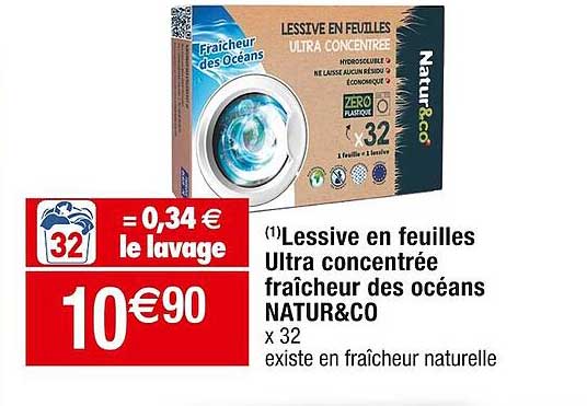 lessive en feuilles ultra concentrée fraîcheur des océans natur&co