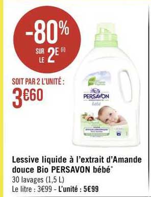 lessive liquide à l'extrait d'amande douce bio persavon bébé