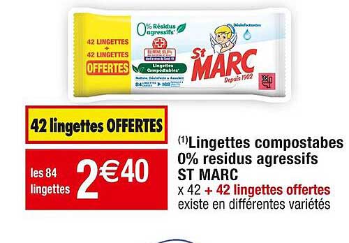 Lingettes Compostable 0% Résidus Agressifs St Marc