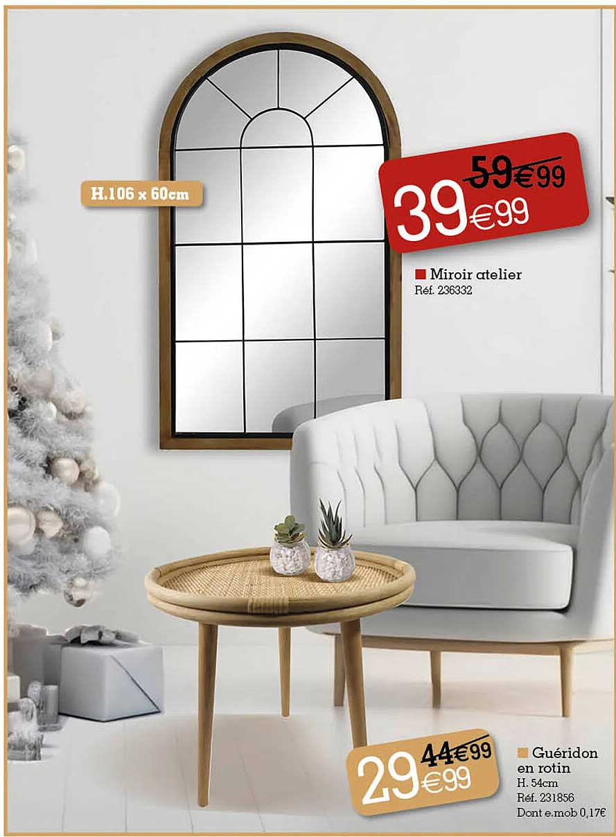 miroir atelier, guéridon en rotin