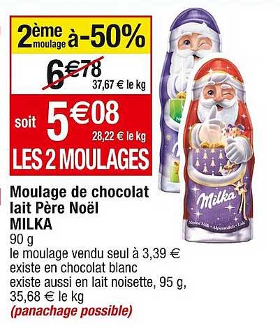 moulage de chocolat lait père noël milka