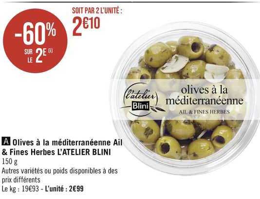 olives à la méditerranéenne ail & fines herbes l'atelier blini