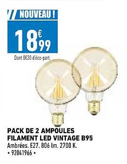 pack de 2 ampoules filament led vintage b95