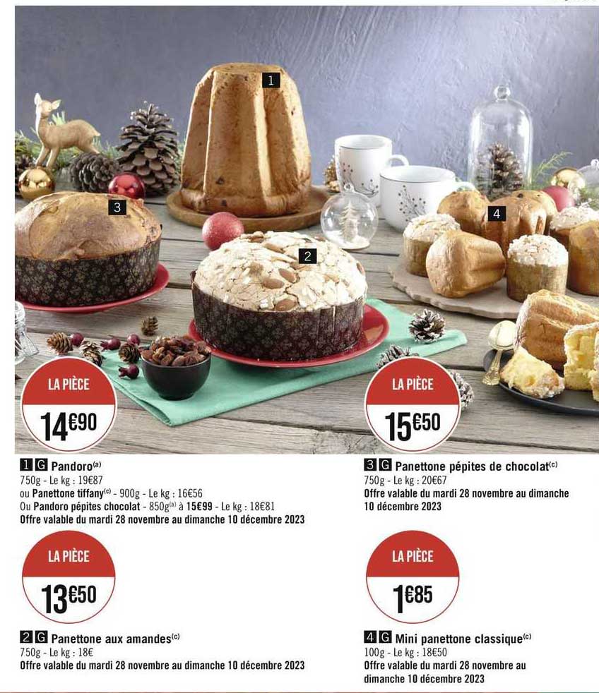 pandoro ou panettone tiffany ou pandoro pépites chocolat, panettone pépites de chocolat, panettone aux amandes, mini panettone classique