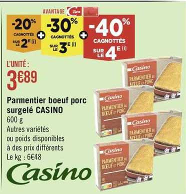 Parmentier Bœuf Porc Surgelé Casino