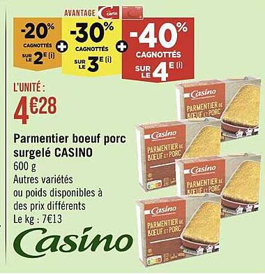 Parmentier Bœuf Porc Surgelé Casino