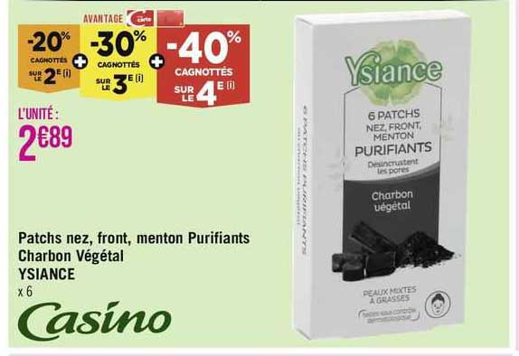 patchs nez, front, menton purifiants charbon végétal ysiance