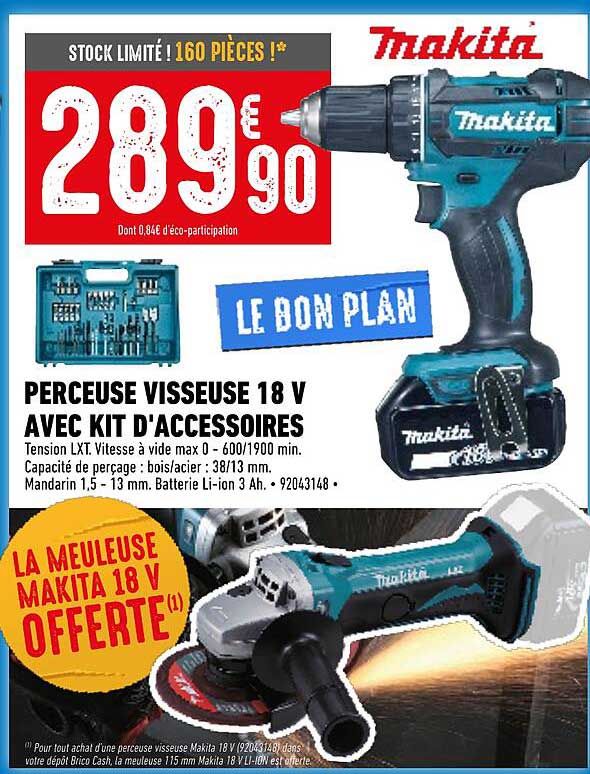 perceuse visseuse 18 v avec kit d'accessoires makita