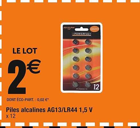 piles alcalines ag13/lr44 1,5 v powerful