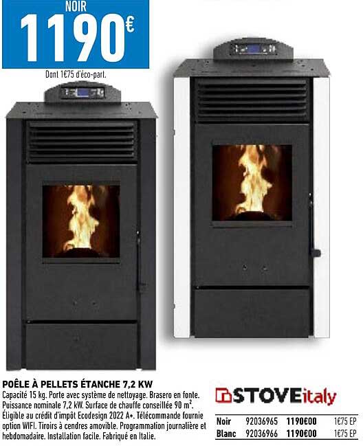 poêle à pellets étanche 7,2 kw stove italy