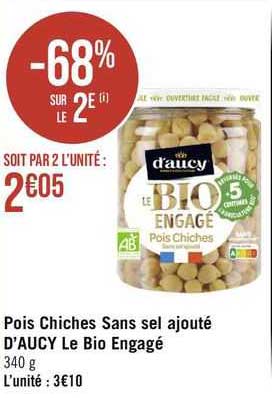 pois chiches sans sel ajouté d'aucy le bio engagé
