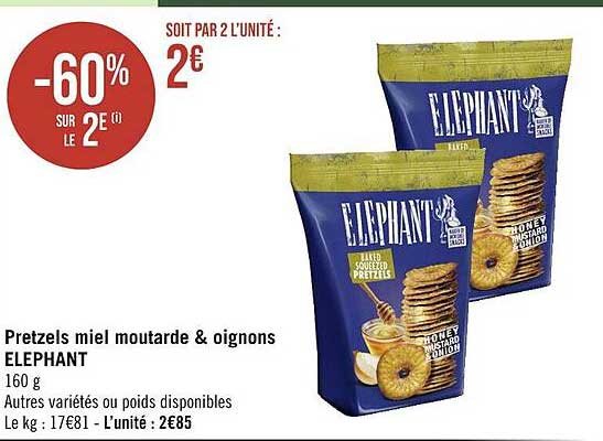pretzels miel moutarde & oignons éléphant