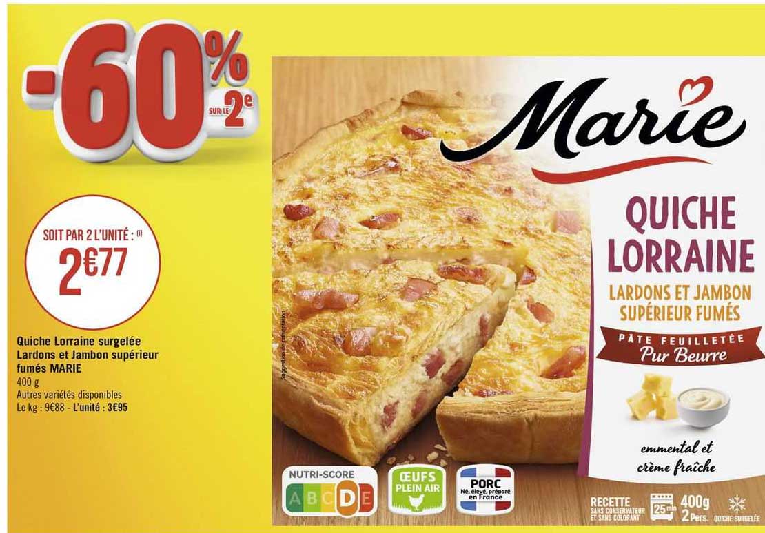 Quiche Lorraine Surgelée Lardons Et Jambon Supérieur Fumés Marie