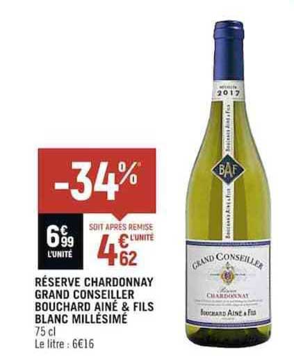 réserve chardonnay grand conseiller bouchard ainé & fils blanc millésimé