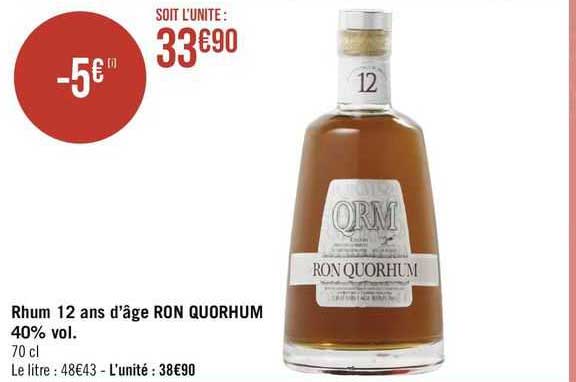 rhum 12 ans d'âge ron quorhum 40% vol.