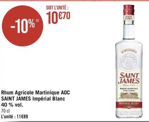 Rhum Agricole Martinique Aoc Saint James Impérial Blanc