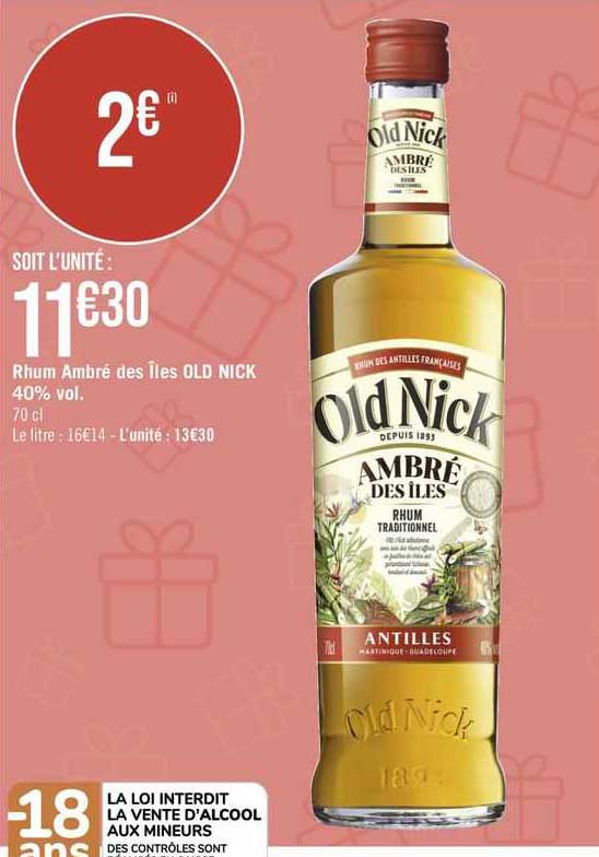rhum ambré des îles old nick 40% vol.