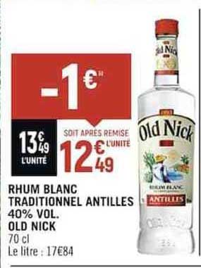 rhum blanc traditionnel antilles 40% vol. old nick