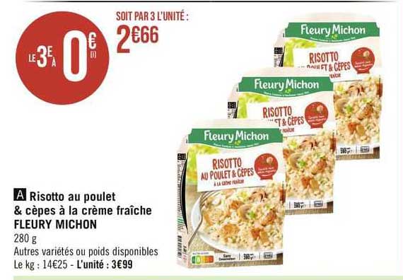 risotto au poulet & cèpes à la crème fraîche fleury michon