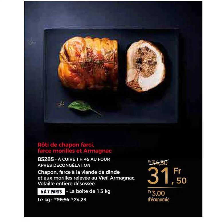 rôti de chapon farci, farce morilles et armagnac