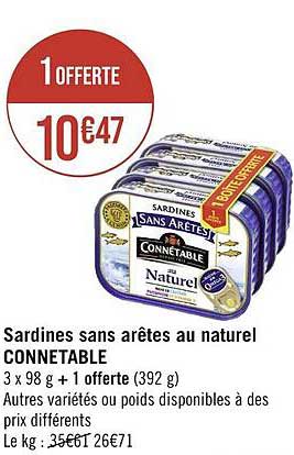 sardines sans arêtes au naturel connétable