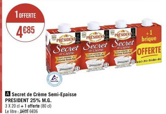 secret de crème semi-épaisse président 25% m.g.
