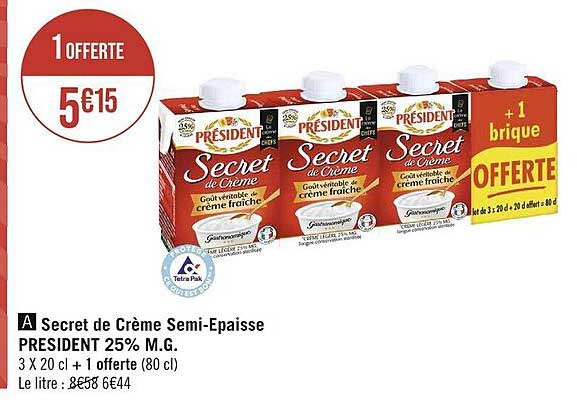 secret de crème semi-épaisse président 25% m.g.