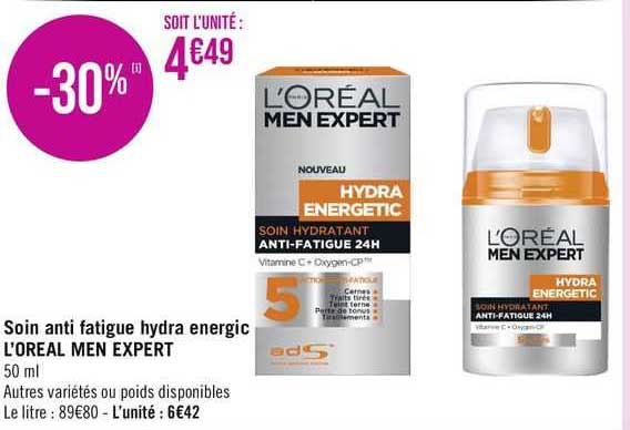 soin anti fatigue hydra energic l'oréal men expert