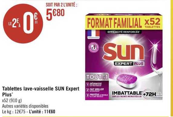 tablettes lave-vaisselle sun expert plus