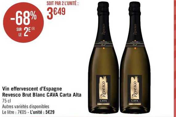 vin effervescent d'espagne revesco brut blanc cava carta alta