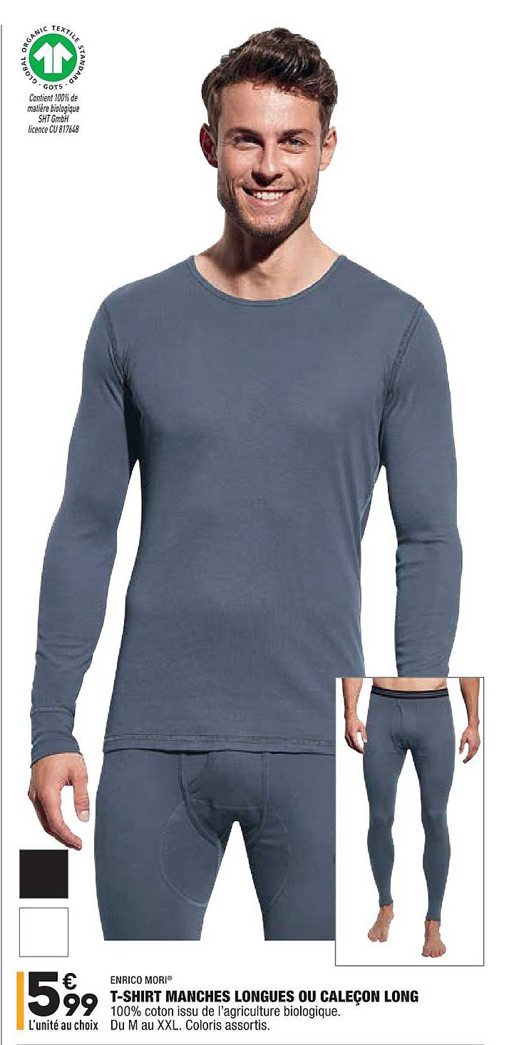 t-shirt manches longues ou caleçon long enrico mori